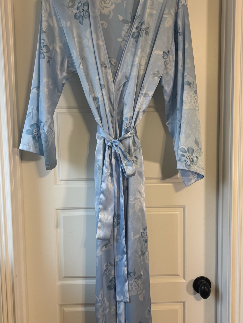 Etienne Aigner Light Blue Floral Satin Robe